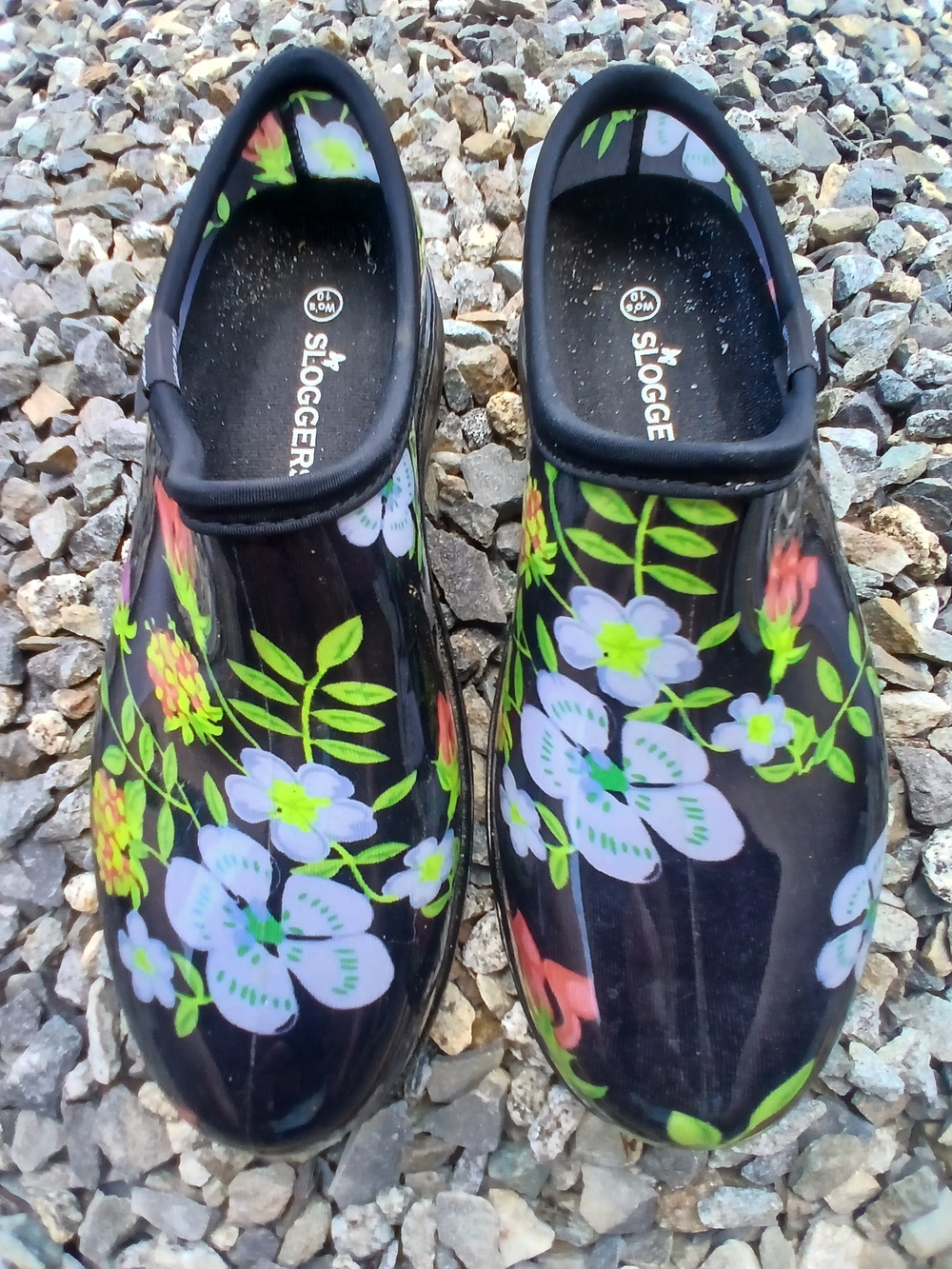 Sloggers Women's Black Floral Garden Clogs SZ 10